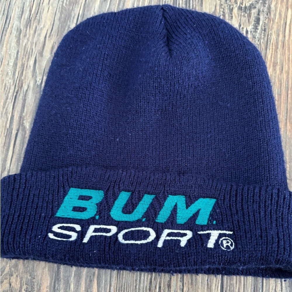 (2) Vintage BUM Sport Beanies Skull Caps Winter Hats One Size Blue Black - Picture 3 of 6